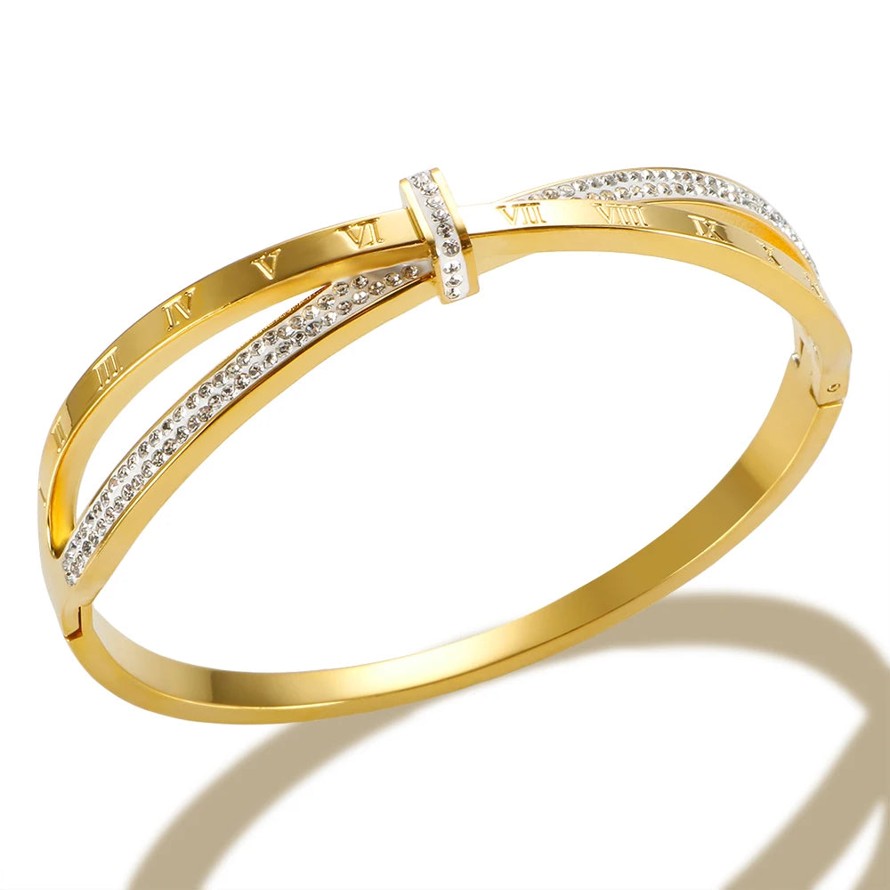 Bracelete Romano Zircônia Banhado em Ouro 18K