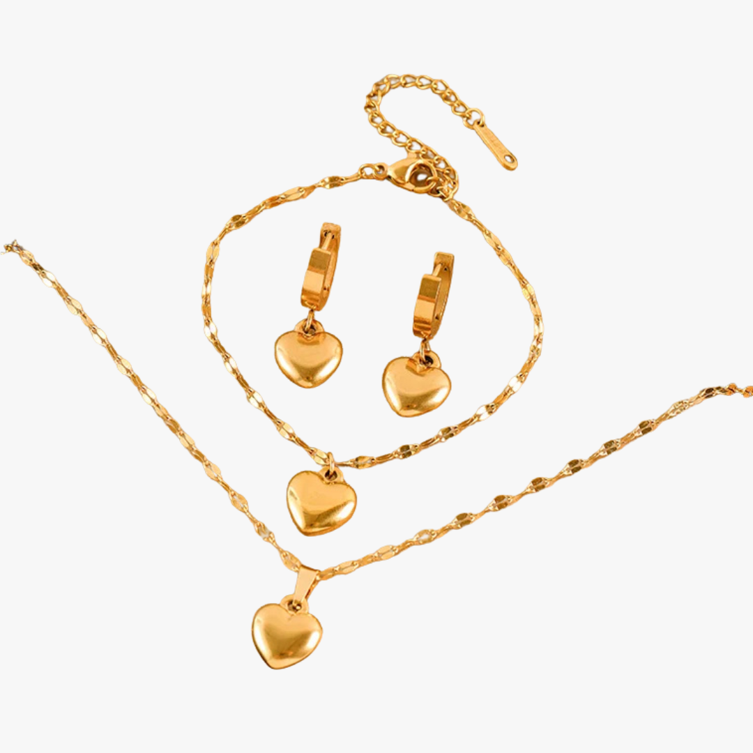 Conjunto Coração Amor – Banhado em Ouro 18K